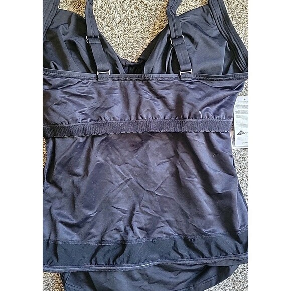 Lands' End Swim Top Black 14D Cup Wrap Front Tankini (L) Solid Underwire S78 - Picture 5 of 7